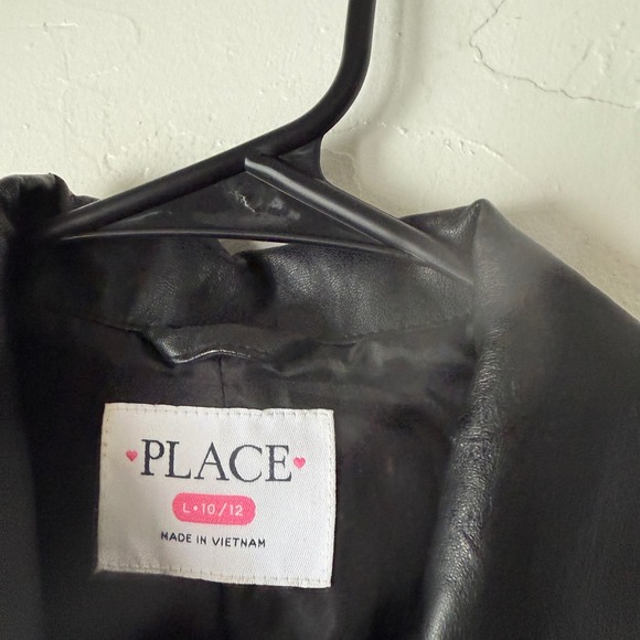 The Childrens Place Black Faux Leather Moto Jacket Kids Size 10 12 - Picture 3 of 9